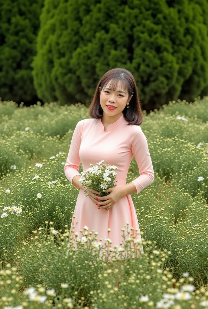 huongtrinh, 39 years old, (Realistic, Photorealistic), Pastel colored mini dress with puffy sleeves, paired with a white sneaker , K-Pop idol, standing and looking at the viewer, ((highest quality)), ((intricate details)), ((realistic)), absurd resolution, highly detailed photo, one girl, medium breasted, perfect hands, detailed fingers, beautifully detailed eyes,((medium curly hair)),((long hair)), black eyes, Detailed background, perfect eyes, enchanting eyes, looking. Viewed from the front