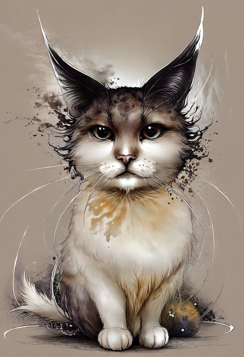 Female cat ,  in the style of artist Ryohei Hase , ( fully consistent with the style of artist Ryohei Hase):1.5