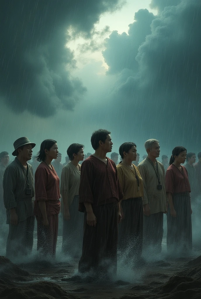(From below:1.3), (((雨of跡を強調する:1.95))), (((Chaolan,大型台風級of豪雨,like a rain of super typhoon:1.2)))of(((Sing and dance enthusiastically,阿波踊りを楽しむ大勢of人々:1.4))),