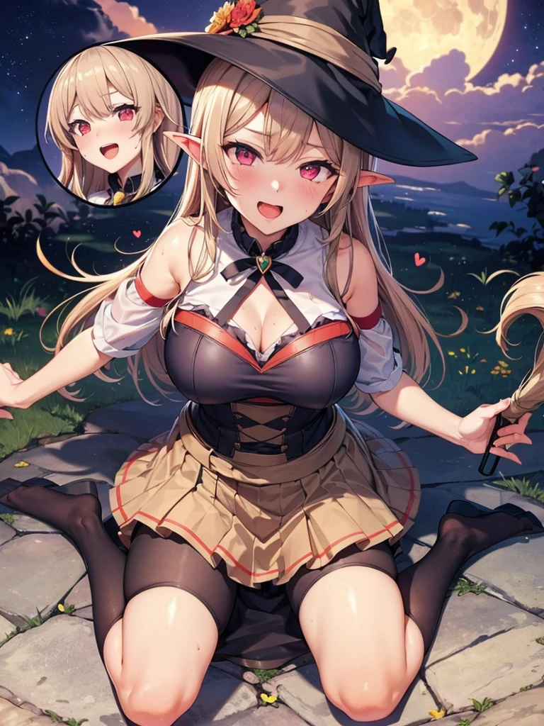 (detailed), High image quality ,4K,witch,Big Breasts,One Woman,(  wearing a hat  ),  tattered clothes  , セクシーなwitch, underbust ,(四つん這いになるwitch),Low Angle,(Ferocious Goblins に囲まれるwitch),(  excited expression  ),( A fine penis ),Ruins,Dungeons,New Moon Night,Ferocious Goblins   ,(Catch a woman),(witchの髪を掴むゴブリン),(witchの顔にゴブリンのペニスを押し付けます),,( Attacked by goblins  ),sweat,(Change pupils to hearts   ),  change eyes to hearts  ,  lots of heart marks ,(  has heart-shaped eyes、It looks great ),(A flattering look),(ゴブリンに屈服するwitch),(  deep kiss),Black Wizard,(ゴブリンのペニスをwitchが握ります),(Stand on your knees )