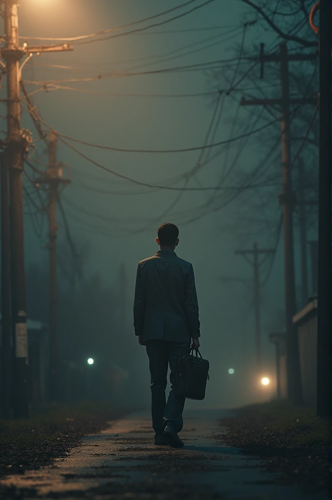 Create a picture of a man wearing sports clothes, shorts and baseball cap. The man smokes a cigarette under a street lamp at night.