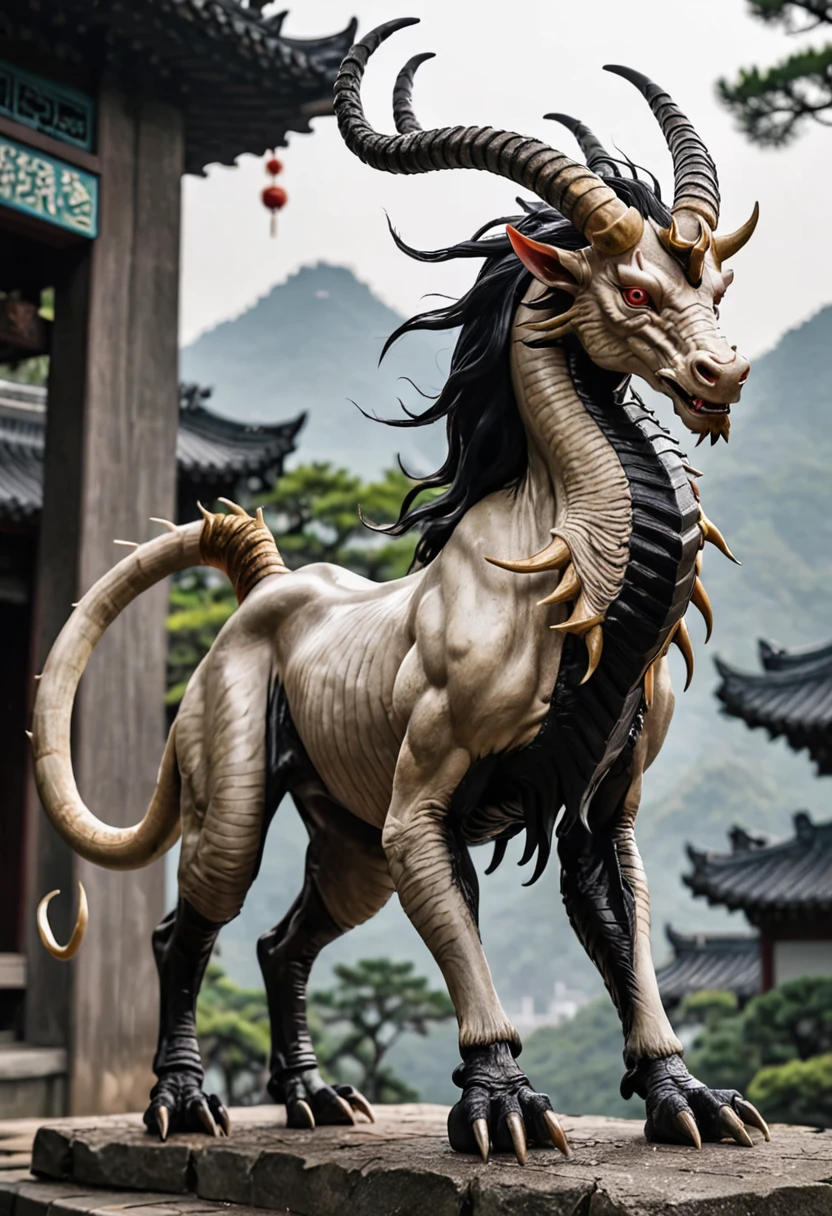 龍、Horns growing from the head with a mane,
a long neck and tail, 
some have five fingers while others have a different number, a slender overall body shape, 