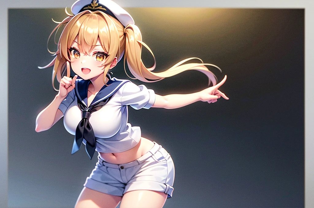 (masterpiece, cowboy shot from below, sfw, profile:1.3), (8K, highest quality fantasy anime, Top image quality: 1.4), 16yo kawaii high school girl:1.2, looking down at viewer on the stage、against the spotlight, blush, showing cleavage of the medium breast:1.2、no bra, perfect pupils of big droopy eyes, Super Detail Face、Eye of Detail, open mouth、sharp focus:1.2, pretty:1.4、top-quality、超A high resolution、(moe anime:1.4)、Highly detailed and professional lighting, tempting smile、natural make up, cute slender body, (break) light cute fantasy idol costume、Shoulder out、no bra, high beams, mini skirt, lowleg panty peek, natural facial expression、medium hair、Fatal position, gorgeous background, lovelive!, idolmaster