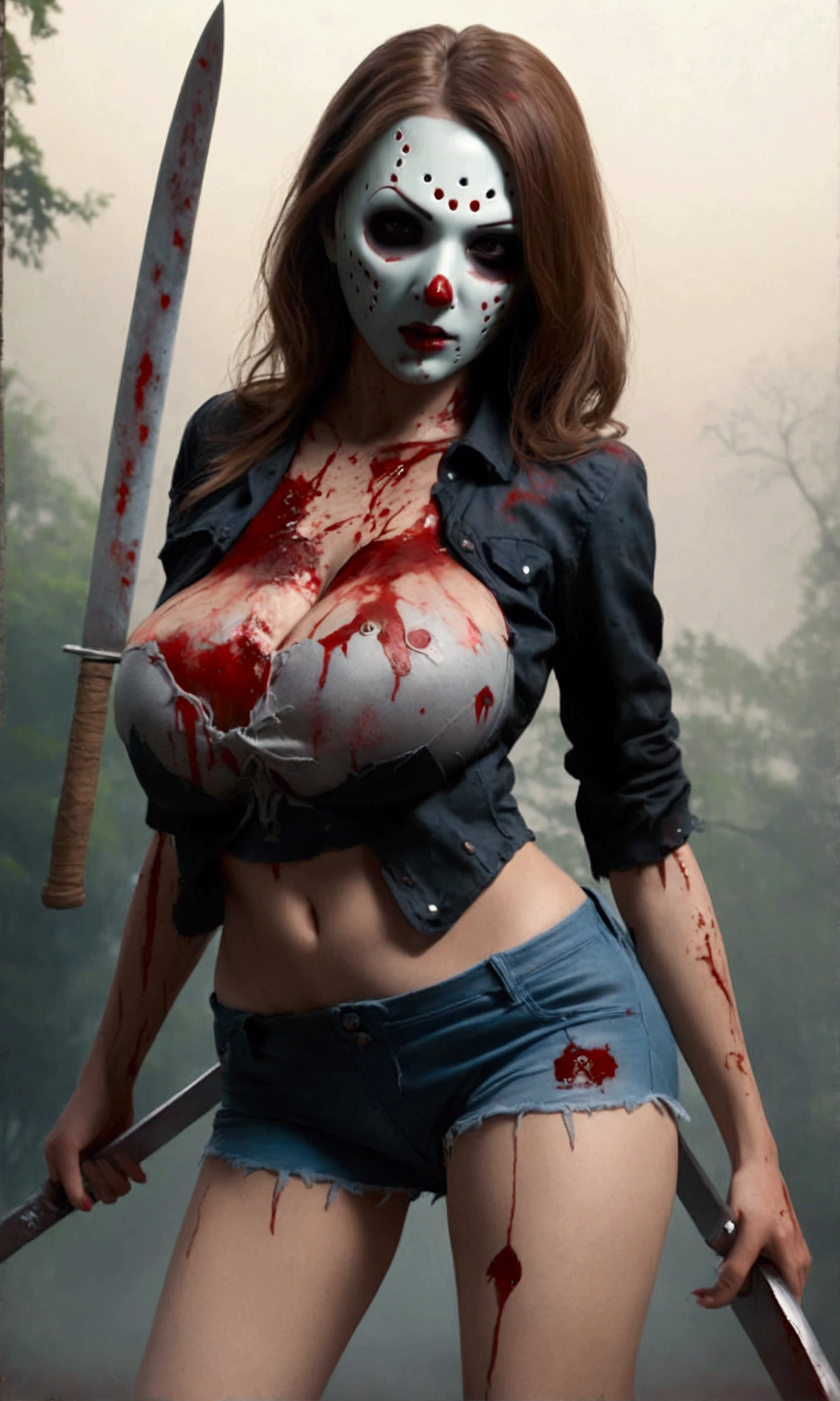 A zombie girl sexy pose jean, big boob, no bra, no underwear, Ultra realistic, high details, 8K, shot by Nikon Z7, 50mm lens, sex scene