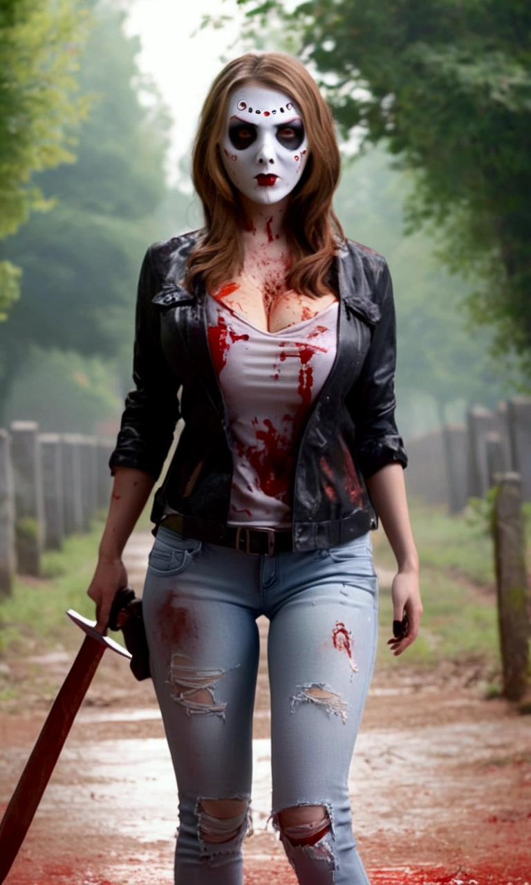 A mound of dirt with a simple tombstone from which emerges the half-skin of a female zombie emerging from a grave, supports himself with his arms on the floor to emerge from the ground. Photo realistic with minimalist background on a solid background. The zombie is seen from the waist up, with the rest of his body still buried in the grave. She is wearing a modern and cool urban casual outfit.