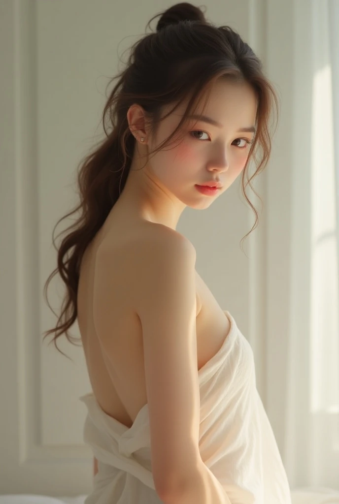 girl with completely bare chest