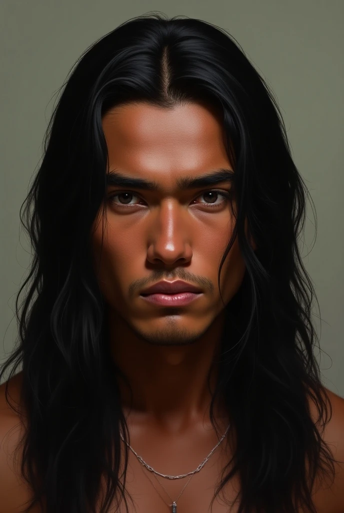 Chico, Long hair, olive skin, full lips, high, naked, backwards, grey eyes, man 