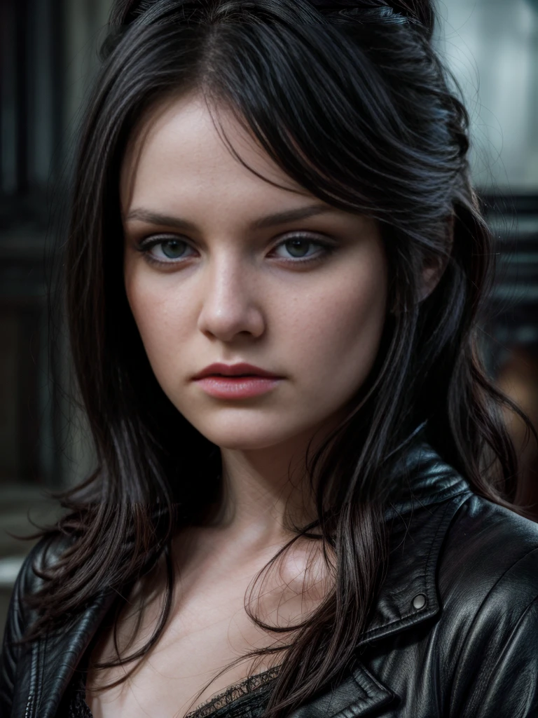 beautiful girl with realistic black eyes, pale skin, mid-length black hair, perfect face, perfect eyes, wearing coat, highly detailed, comprehensive cinematic, digital painting, 8k, cinematic lighting, best quality, highres, detailed work, post-processing, perfect result, hyper realistic, liz.ashley 