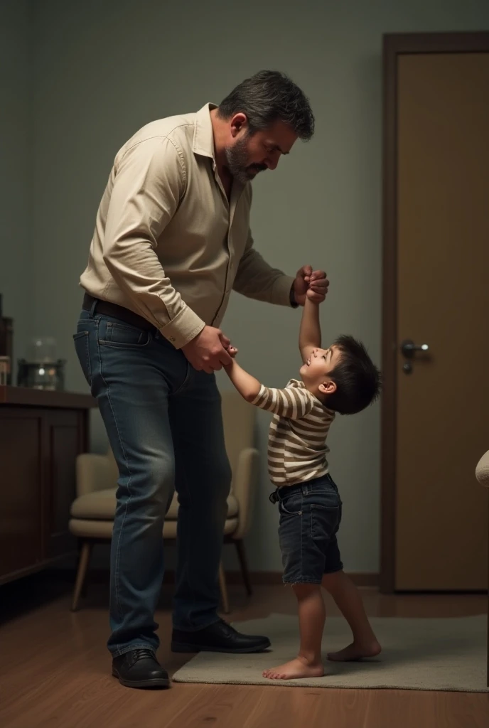 Create the image of a father who does not pay attention to his son