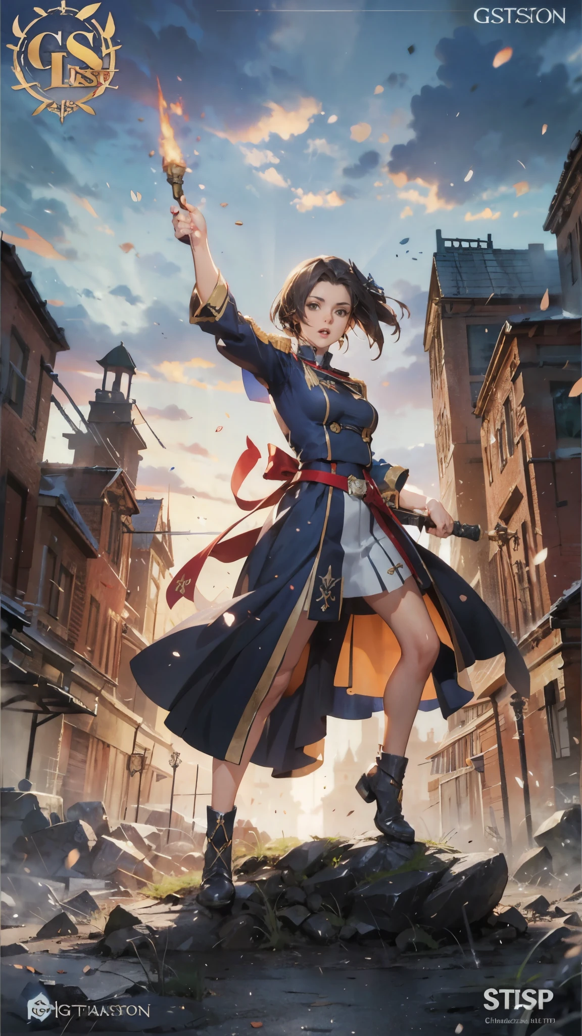 anime - style illustration of a woman in a white military uniform, fantasy RPG video game character, official character art, trending on cgstation, e-girl, cushart krenz key art feminine, full body, female action anime girl, dynamic pose,