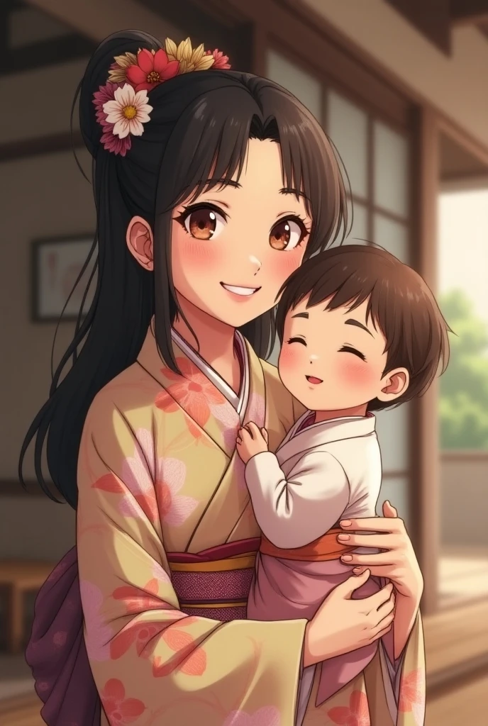 Mom of a big family、Japanese、Beauty、kimono、smile