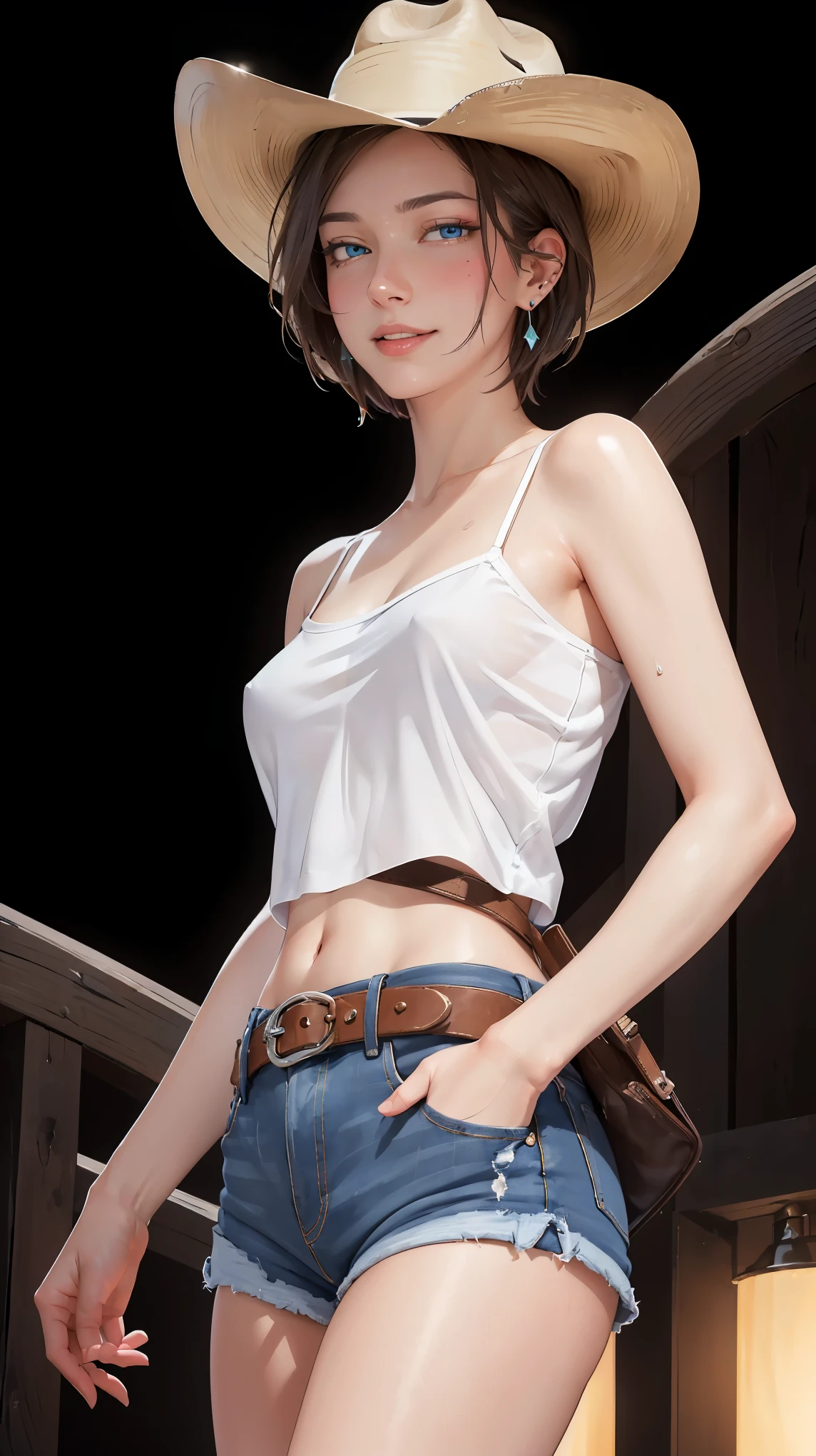 (drooping eyes, sleepy face, angle from below, realistic skin, ecstasy face), heavy wind, long thick braid, open legs, casual-dress with various pattern, outside, mountain, (((focus on pubic hair, groin))), ((dark hour of dawn)), in the forest,