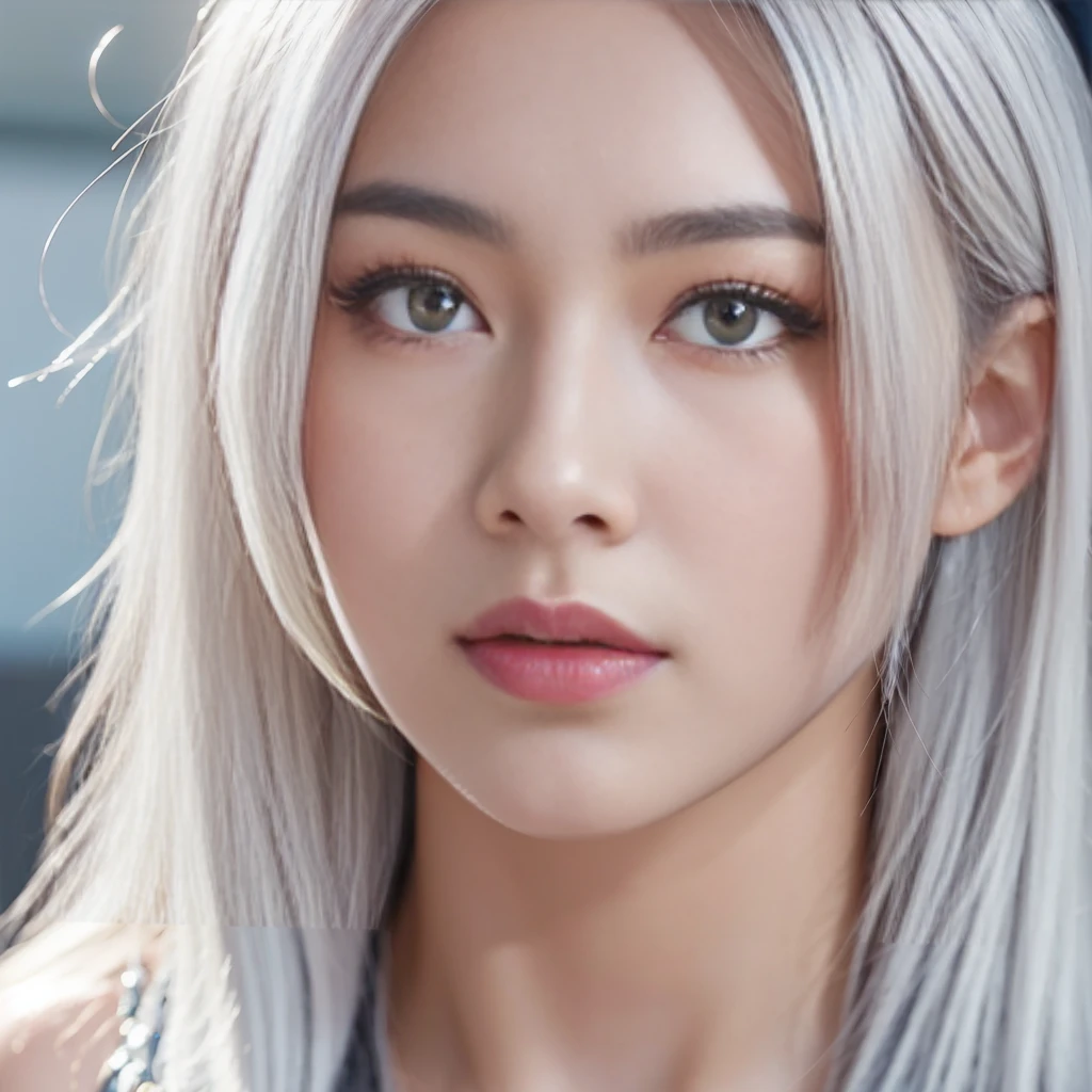 a Chinese girl, age 25 years old, beautiful girl, Close-up of a young woman with white hair, alya inthe real life, realistic