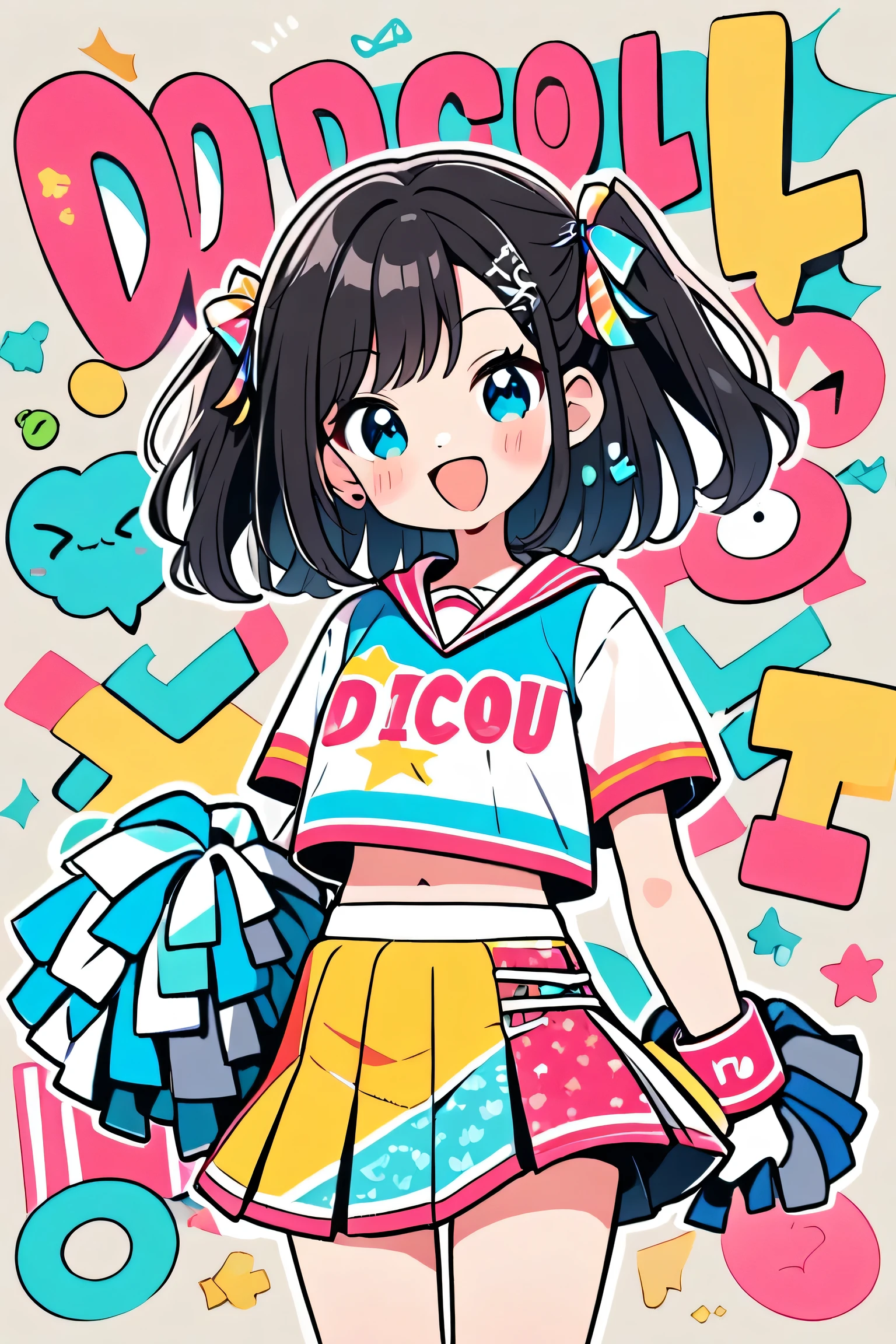 Ultra-realistic hooded collar style, Simple line acronym abstract art, kawaii design, (((Background is Disposal))),    (((Cheerleader))), Cheerful