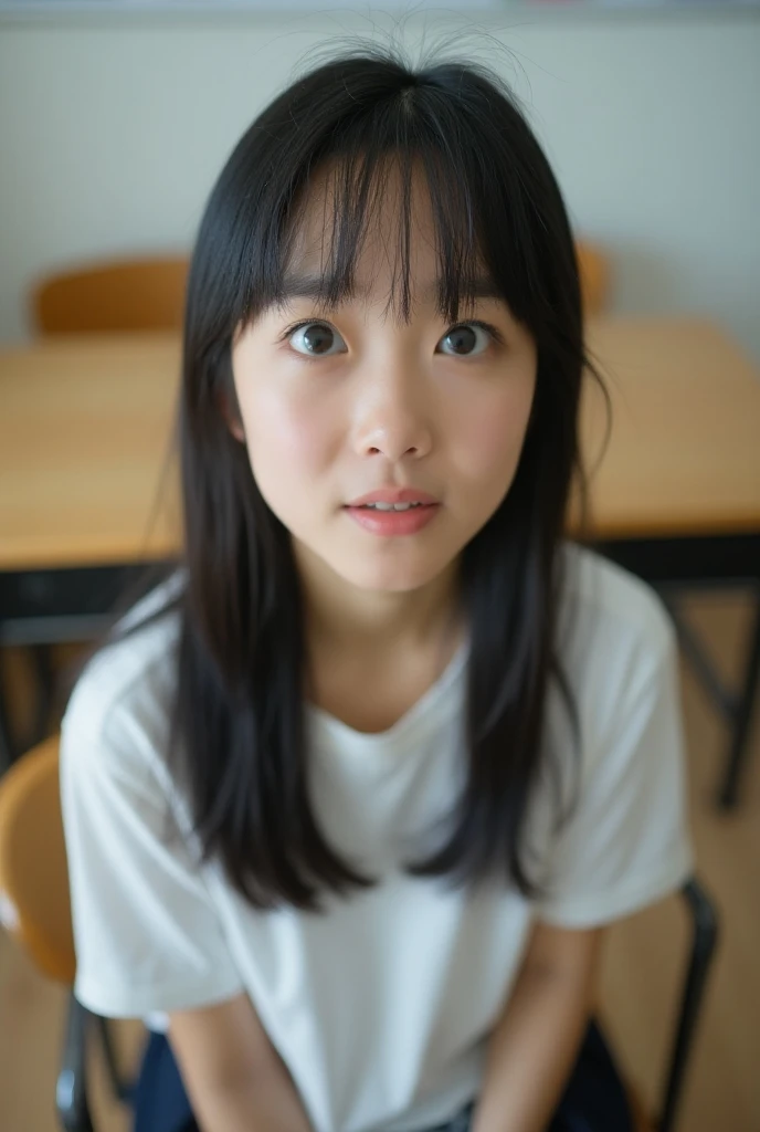 (masterpiece, highest quality:1.4), award-winning portraits, 8K, 85mm, alone, beautiful face, delicate girl, violaces, gardenia, grace, Sophisticated, cute, , looking at the viewer, 15 yw photo, disorganized, HDR, sharp focus, background bokeh、(((flat 、thin and delicate body、A childish atmosphere、basement)))、Her shiny semi-long hair is tied up、swaying hair、Mole on the left cheek、large, round, dark blue eyes、full body、random pose、Junior idol、Nogizaka Idol、mole under eye、sexy、naked