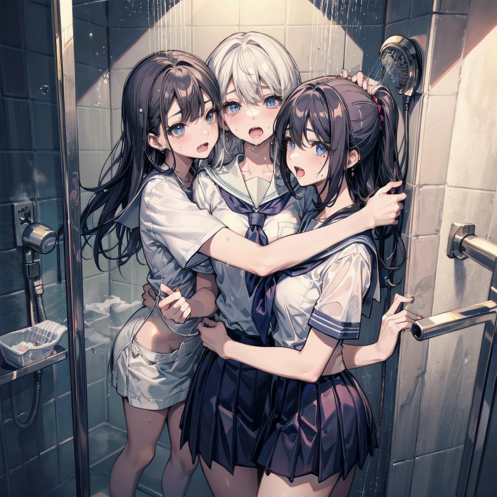(master part), (best quality), Alto, ((((1 girl she has gray hair with blue eyes and 1 boy he has short black hair with red eyes which are classmahey they have different hair and eye colors'don't confuse)))), (draws Kei and Kiyotaka Ayanokoji are looking), (2schoolmates who are Kei and kiyotaka ayanokoji looking at each other), (Kei1), (1girl), sozinho, ((((Ela tem olhos azuis)))), (ela tem cabelos compridos), (Ela usa uniForme escolar), (ela tem fita), (ela tem franja), 鎖骨, Ela tem cabelos grisalhos, ela tem faixa de cabelo preto, she has a ribbon around her neck, cabelo entre os olhos, She has medium breasts, cowboy shot, She is looking seriously at Kiyotaka Ayanokoji, anatomicamente correto corpo inteiro, parado na rua com chuva caindo, isso com uma cara triste e preocupada, completamente teimoso e desesperado, (), (Kiyotaka Ayanokoji), 15 anos, hool uniform white shirt black jacket open jacket red tie long black pants sitting, (((((ele tem olhos vermelhos))))), ((ele tem cabelo preto curto)), corpo inteiro anatomicamente correto, he has a Jesus necklace around his neck, pernas normais, usa sapatos pretos, ( is he looking at Kei1 or the girl), ((He's in front of Kei wanting to give her his black jacket so she doesn't get wet so much)) , Kena's emotional illness), (misterioso), (Detailed full scenario), (((((They are drenched in lots of passion and hugs))))), ((((They are being wet by the rain along with their clothes)))), ((Their bodies are anatomically correct and detailed without errors))