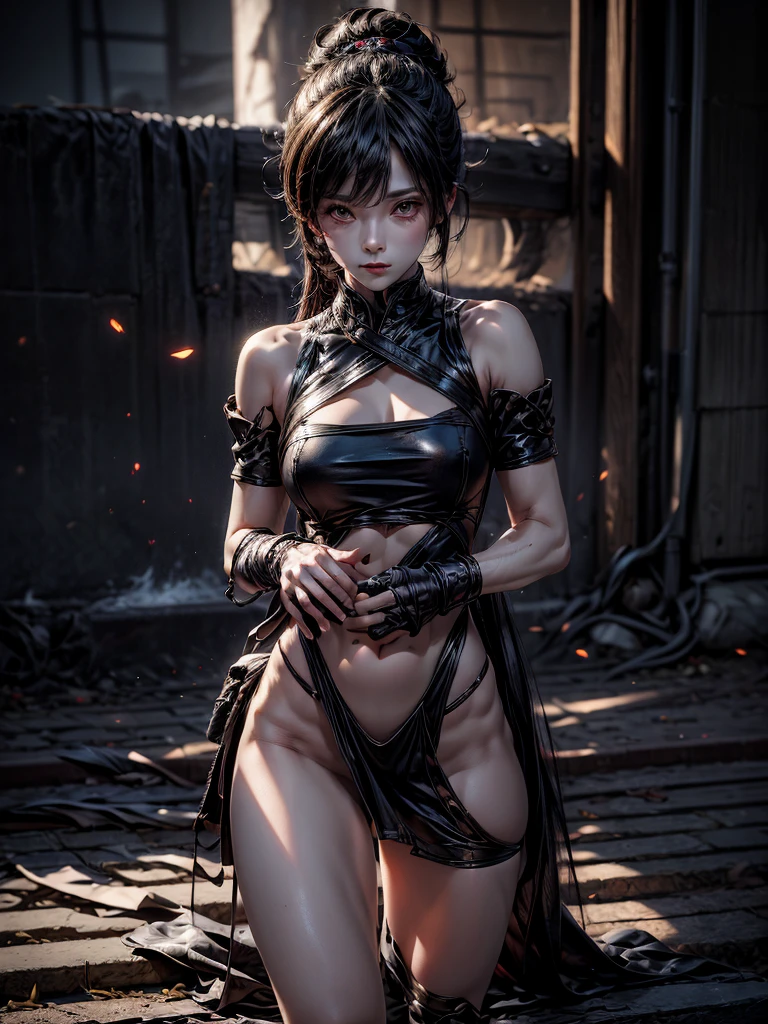 alta resolução, obra-prima, melhor qualidade, 1girl, d0r0r0, demonictech, lying down, detalhes neon, estilo cyberpunk neon, ao fundo o submundo, pele finamente detalhada, seios enormes, pernas muito musculosas