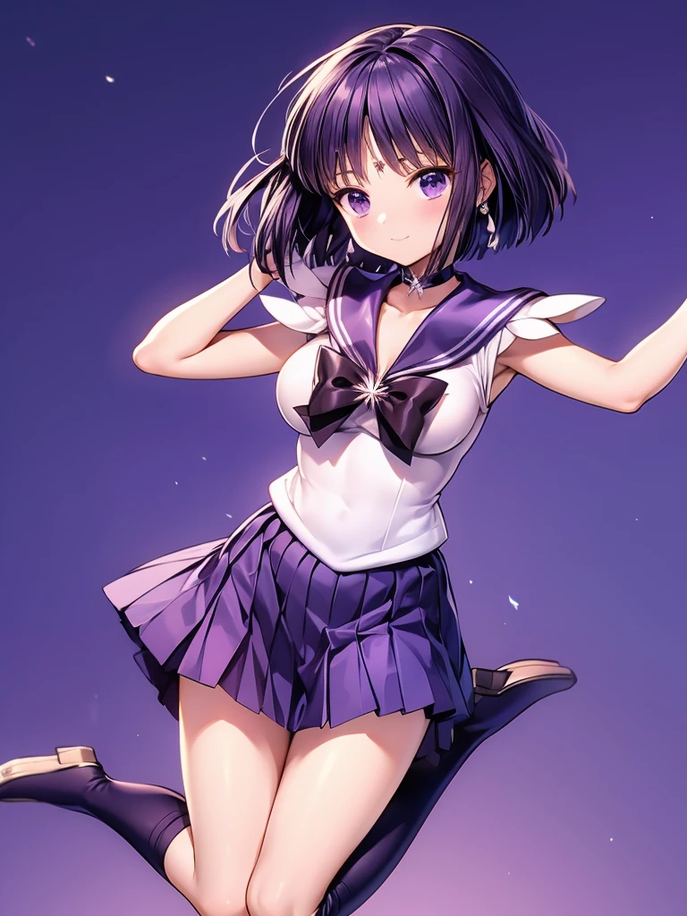 Best Quality、Sailor Saturn、jump、Beautiful breasts、Panty shot、 pleated skirt、Cute face、