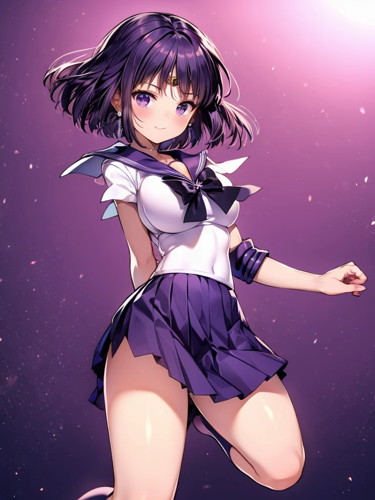 Best Quality、Sailor Saturn、jump、Beautiful breasts、Panty shot、 pleated skirt、Cute face