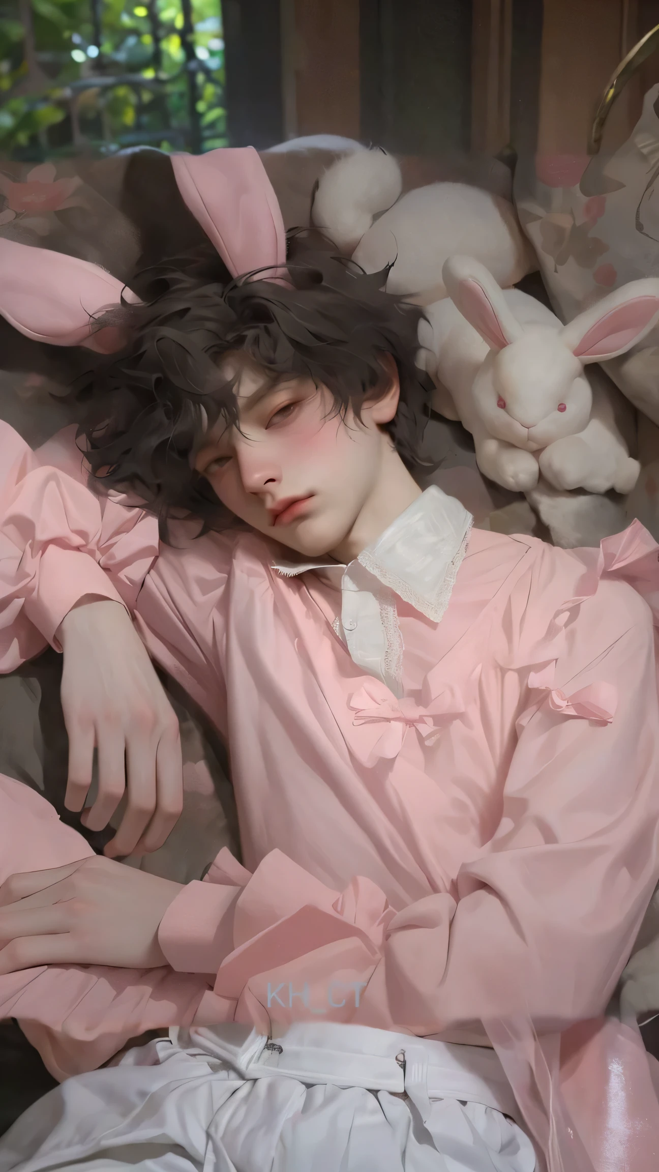 Continue with the background . young man/ young man with light blond hair, platinum blonde hair, wavy hair , porcelain skin, milky white skin, pale and slightly blushed skin , face of hwang hyunjin, thin man, fairy wings, hombre con fairy wings y fondo de bosque magico, hombre de cabello rubio y porcelain skin, pompous lips and face of Hwang Hyunjin and green eyes full of innocence. His face conveys innosence. Hwang Hyunjin's face