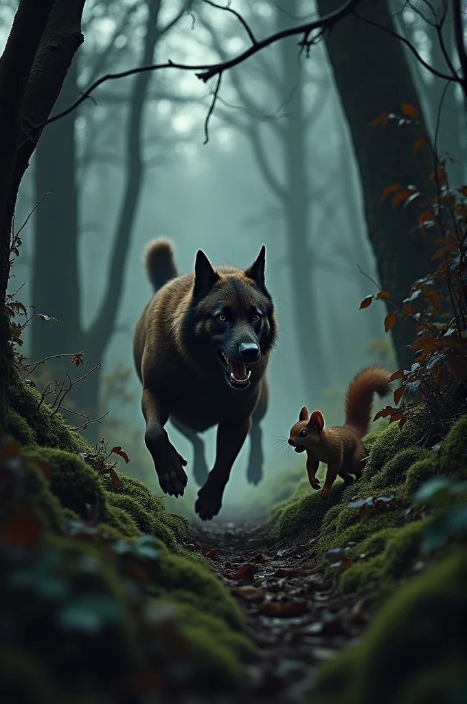 a small naked girl crawling accompanied by a pack of dogs in the forest, detailed anatomically correct body, beautiful detailed eyes, beautiful detailed lips, extremely detailed eyes and face, long eyelashes, photorealistic, 8k, highly detailed, masterpiece, fantasy art, cinematic lighting, lush forest environment, warm color palette, dramatic shadows and highlights