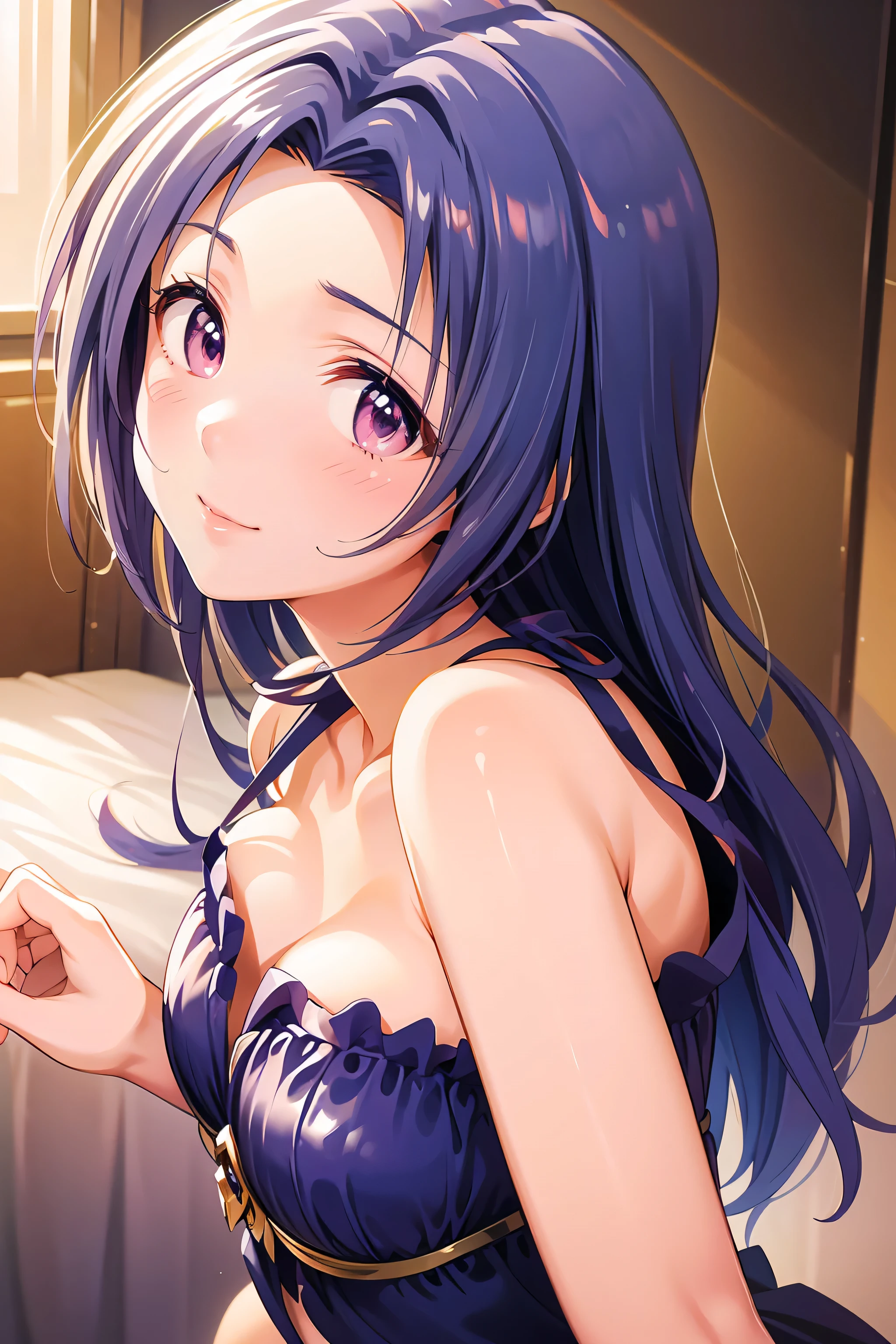 Blue Long Hair,tre anatomically correct、 A seductive anime girl, Gentle expression、cosmos、the whole、cum on、sexual excitement、seduces、on the beds、embarrassed from、red blush、NAKED Apron、Half-taken clothes、(is in estrus)、Wide open mouth、Clothes that are wet、perspiring、(Feels)、(Lying on your back 1.3)、about 25 years old、panting、Adults、Close your eyes、Bedroom、