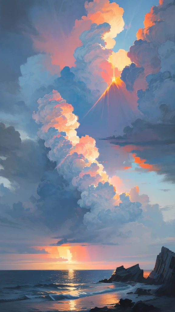 themoon,As estrelas,clouds ,Colorful,Vivid colors,high high quality, Clouds, Golden clouds, epic landscapes, Ray traching, 8K, tmasterpiece,Colorful,Vivid colors