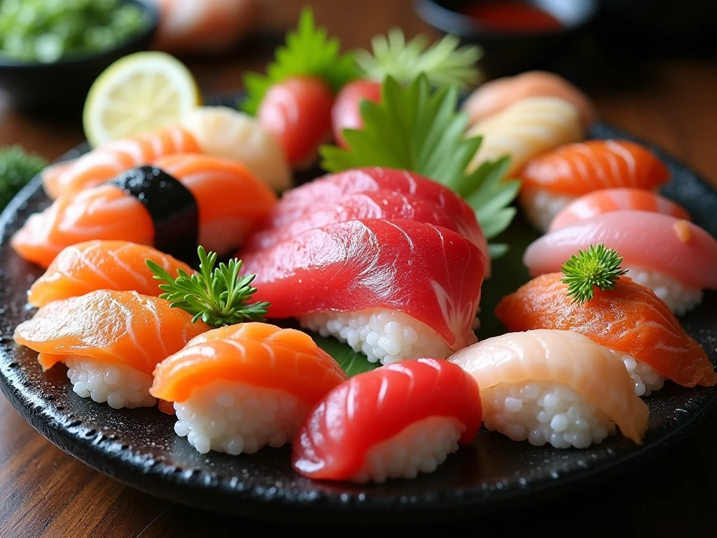  Japanese sushi 、 many kinds of sushi platter、Fish sashimi 、 making sea bream sashimi 、Japanese food、 ultra-fine、Real Image、