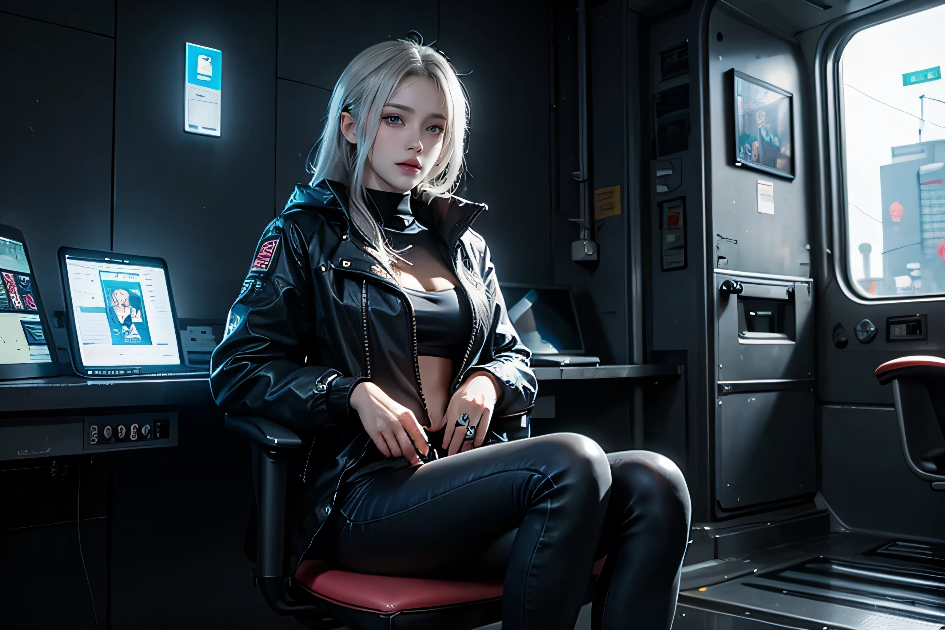 ((highres,(best quality),incredibly detailed, (office), bookshelf, gaming pc, chair, bed, neon walls, ((pitch black room), illuminated by the neon lights, (cyber punk), Lofi feel), 1girl,anime,looking at viewer,(highly detailed face),long silver hair,hands and knees, squatting, lying on back, or lying on side eith crossed or spread legs, barefoot, huge breasts, ((breasts), teardrop round shape, curvy sexy, highly detailed, perfect nipples, topless, ((wearing), baggy, soft, full body suit with a hood, fur animal costume, no bra, alternate animals and colors, 1girl, unzipped to waist, (full body, 1girl)),