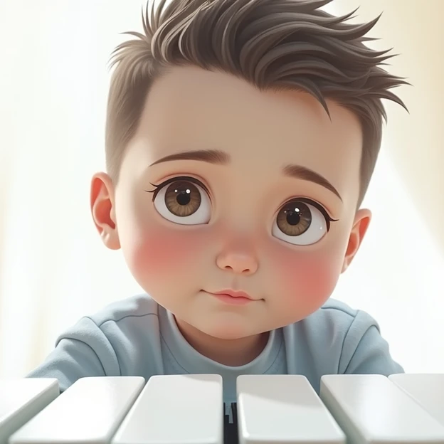 Enfant qui joue de l harmonica sur un fond de partition