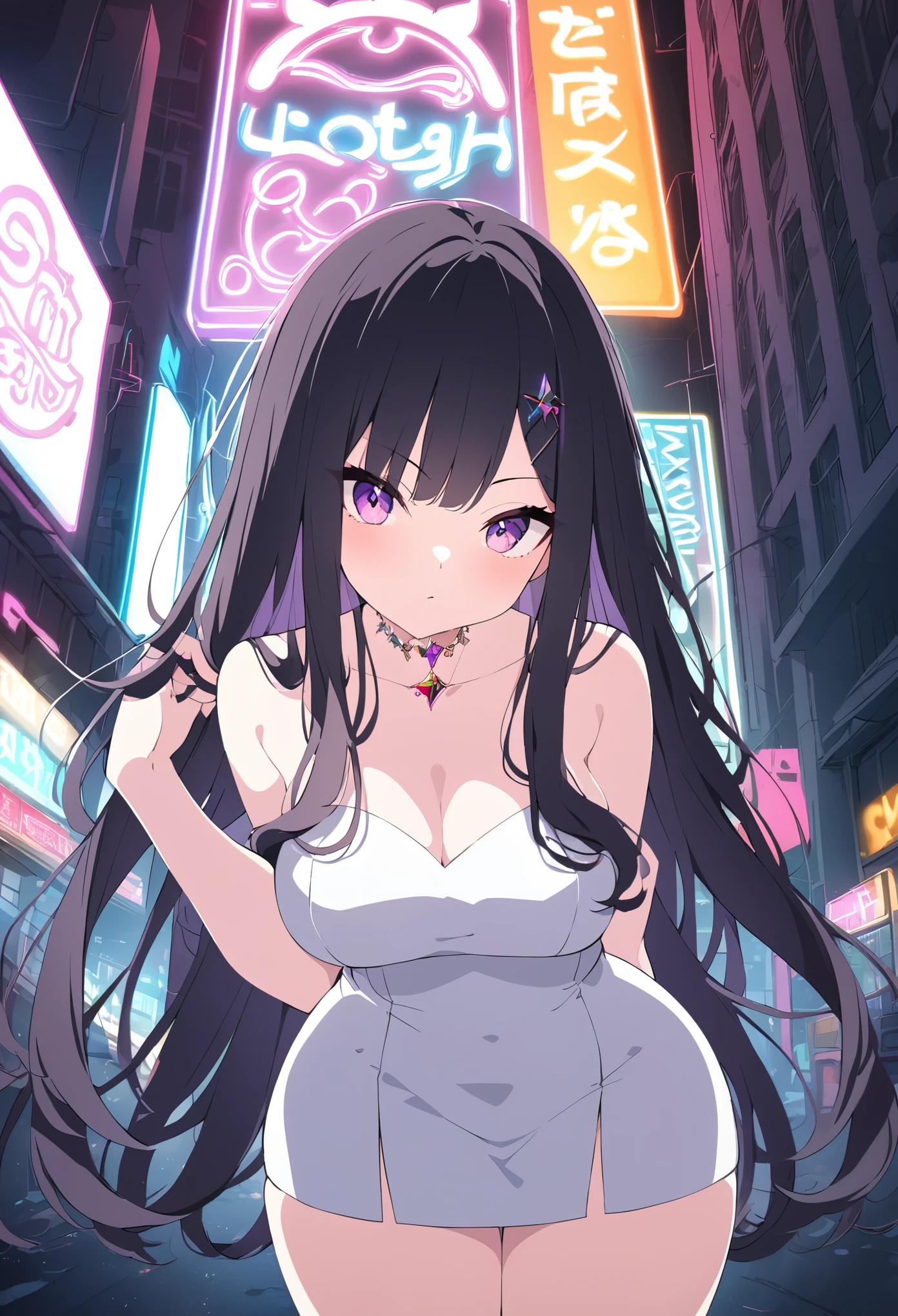 2 girl Anime giantess, giant breasts, gigantic breasts, giantess, masterpiece, best quality, flawless skin, detailed eyes, giga giantess, alien giantess, bigger than planet, , naked, no clothing, long hair, wavy hair, colored hair, pure glowing white angelic eyes, biggest breasts, giantess growth, Angelic Halo, giga anime giantess, Seductive, horny, flushed, perfect skin, neon blue and red lights, space in background, much larger than universe, breasts larger than earth, glowing seductive white angelic eyes, completely white eyes, neon red ominous pupils, futuristic, Sitting up straight, Leaning towards the viewer, Multiple girls, Ominous but comforting smile, Luring the viewer, SFW,