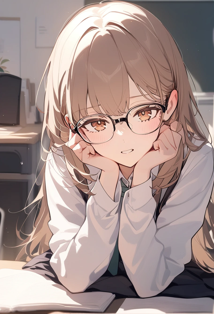 1girl,student,brown eyes,glasses,newest,medium quality,general,masterpiece,