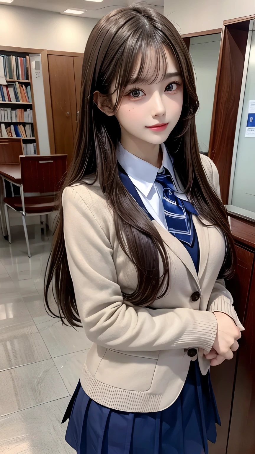 (((best quality))), (((masterpiece))), beautiful eyes, (((pretty face))), 8k, 1girl, ((small breasts, flat chest)), blush, indoor, ((library)), pantyhose, detailed colorful hair, hairpin,  <lora:taiwanDollLikeness_v10:0.5>,loli,sexy, slender body,sexy pose,cat ears, down jacket,((frilled shirt)),((miniskirt)), (floor-to-ceiling windows), dynamic angle, side blunt bangs, hairs between eyes, ribbons, bowties, Clutch on the ground, table, crosssection