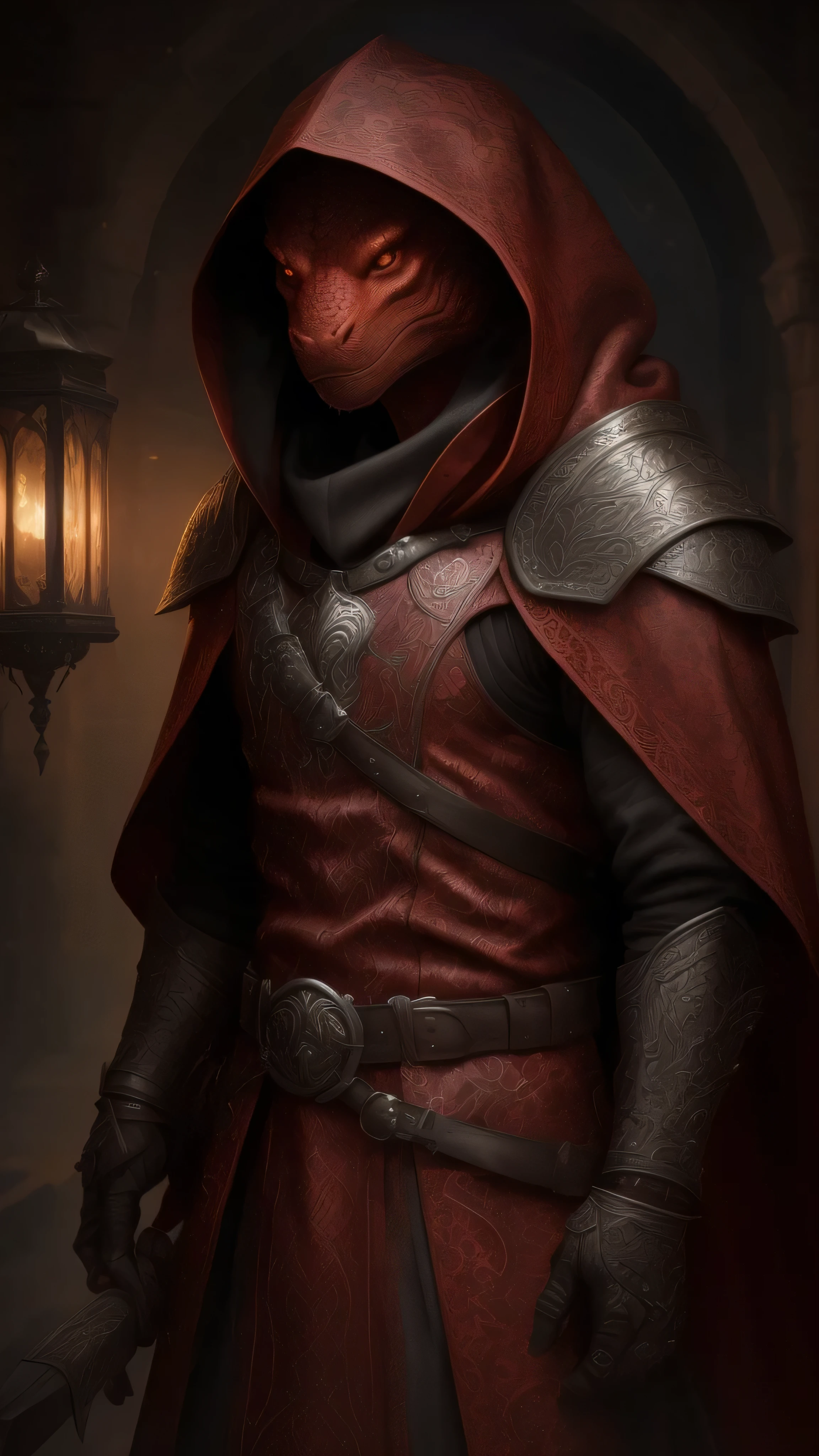 Dragonborn, female, dark purple dragonborn, black form-fitting ninja suit, lightweight materials, protective plates on arms and legs, with scale elements, dragon style, ninja mask, partially hidden face, shurikens, kunai, belt, amulet, bright dragon glow, stealth mission, (insanely detailed, beautiful detailed face, masterpiece, best quality), cinematic lighting, 1woman, solo, (full body view), front view, looking at viewer, intricate, high detail, sharp focus, dramatic, photorealistic painting art by greg rutkowski