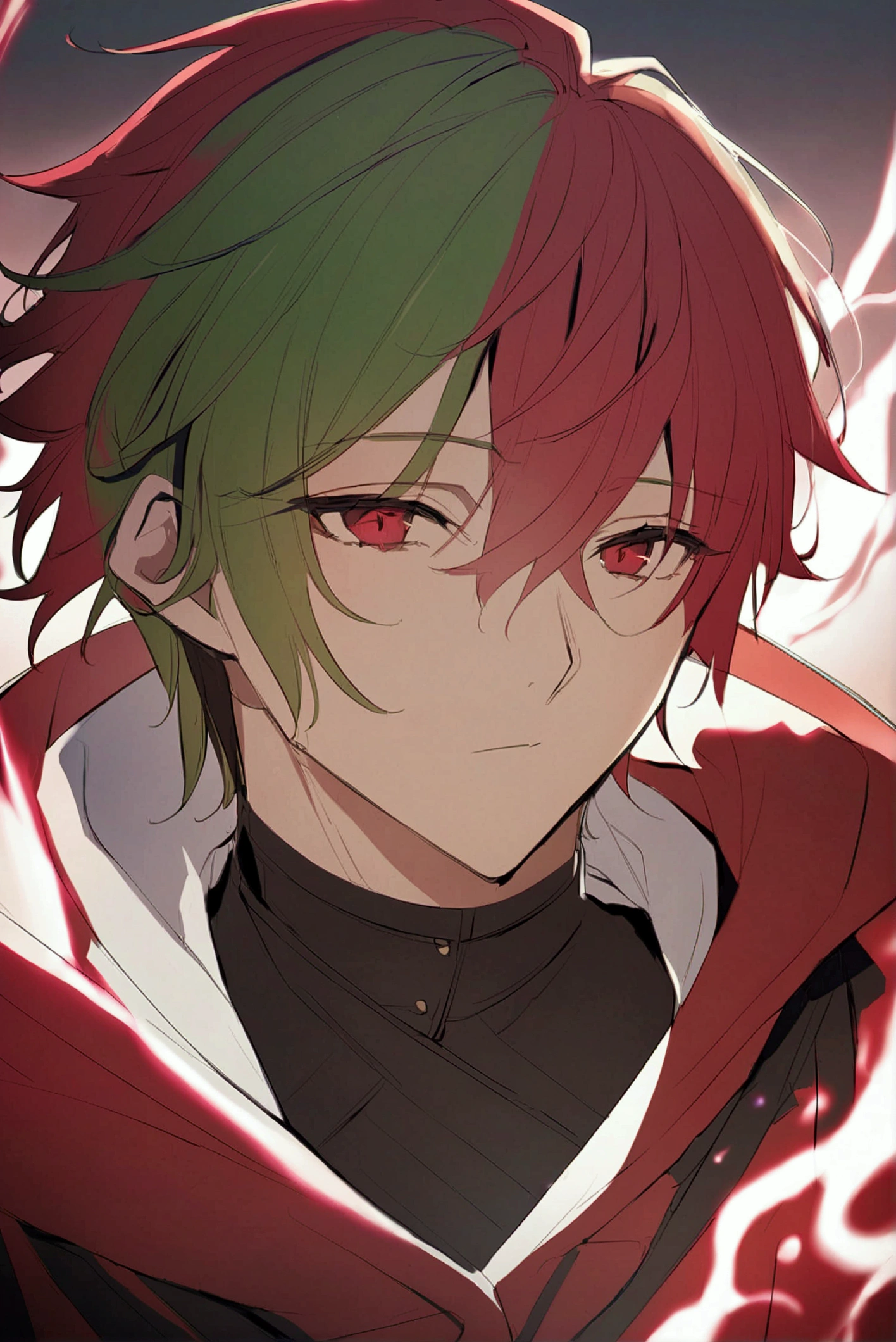 One person、male、 Final Fantasy、Cool、Red Hair、Green Hair、Red eyes、male、Eyes glow red、