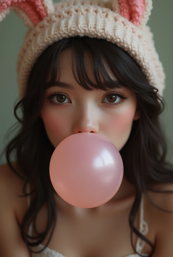 A woman chewing gum 