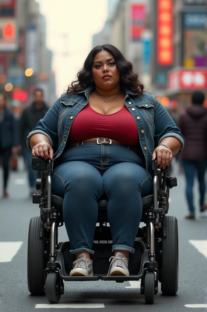 a more realistic image with a chubby black woman next to the wheelchair user, both enjoying the sunset on the edge of the building.