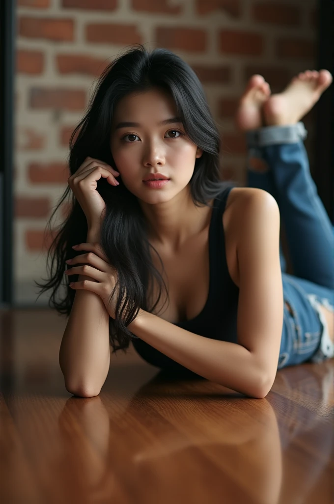 a fully naked sexy Malay Muslim lady sitting at the sofa feeling horny with no clothes topless