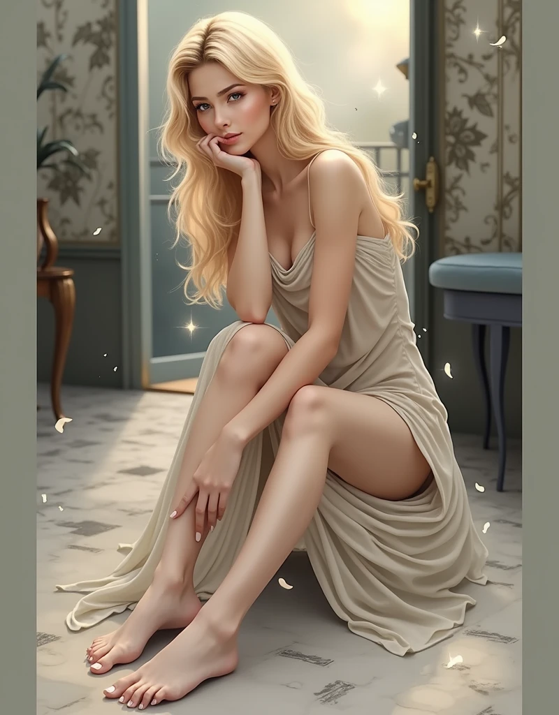 blonde woman sitting on a bench with her legs crossed, stunning elegant pose, ekaterina, gorgeous lady ,(((totally naked, show breast))) shot by side, ((see to viewer, seduce to viewer)) sexy look, sexy girl, very sexy outfit, captivating and enticing, elegant posed, elegant legs, cute elegant pose.