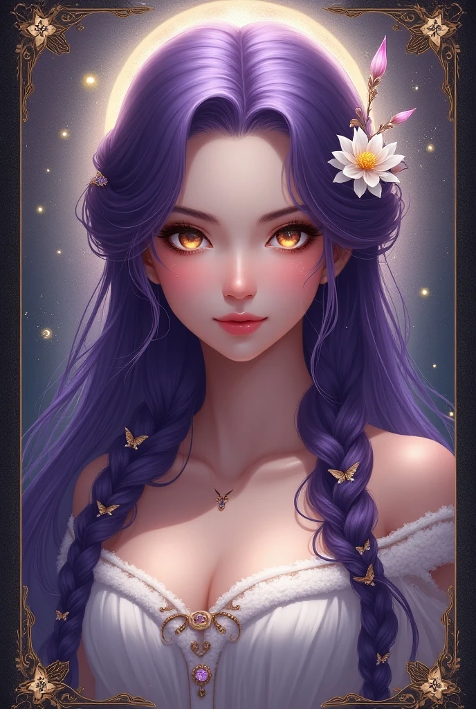 超高分辨率，8K分辨率，in a panoramic view，exquisite facial features，s the perfect face，femele，solo person，lewd nun，Eyebrows upturned，Snake pupils，Heterochromic pupils，fox ear，grieves，Hair over the shoulder，Pick dyeing，Purple hair big breasts，crossed bangs，ribbons，choker necklace，a garter belt，Kneeling，had his hands folded，Get close to the viewer，DOA，eventide，White skin，（The hair is decorated with a bow），（A beam of light hit her in the face），（Hair glowing hair），Peerless beauty，Hair is depicted in detail，Small nose，exquisite lighting and shadows，Straight nose，Very good skin type，Delicate eye description，Clear eyes，（Messy hair），The facial features of the golden ratio，k hd，with light glowing，high qulity，fresh flowers，White glowing particle effect，（rich colours），（Delicate makeup），（Thick lips），lipsticks，glowing light eyes，（High-gloss eyeshadow），（Smooth, straight hair），Face Shadow，Facial highlights，blue colored eyes，Pink eyelashes，shrine maiden clothe，bare-legged，Witch hat