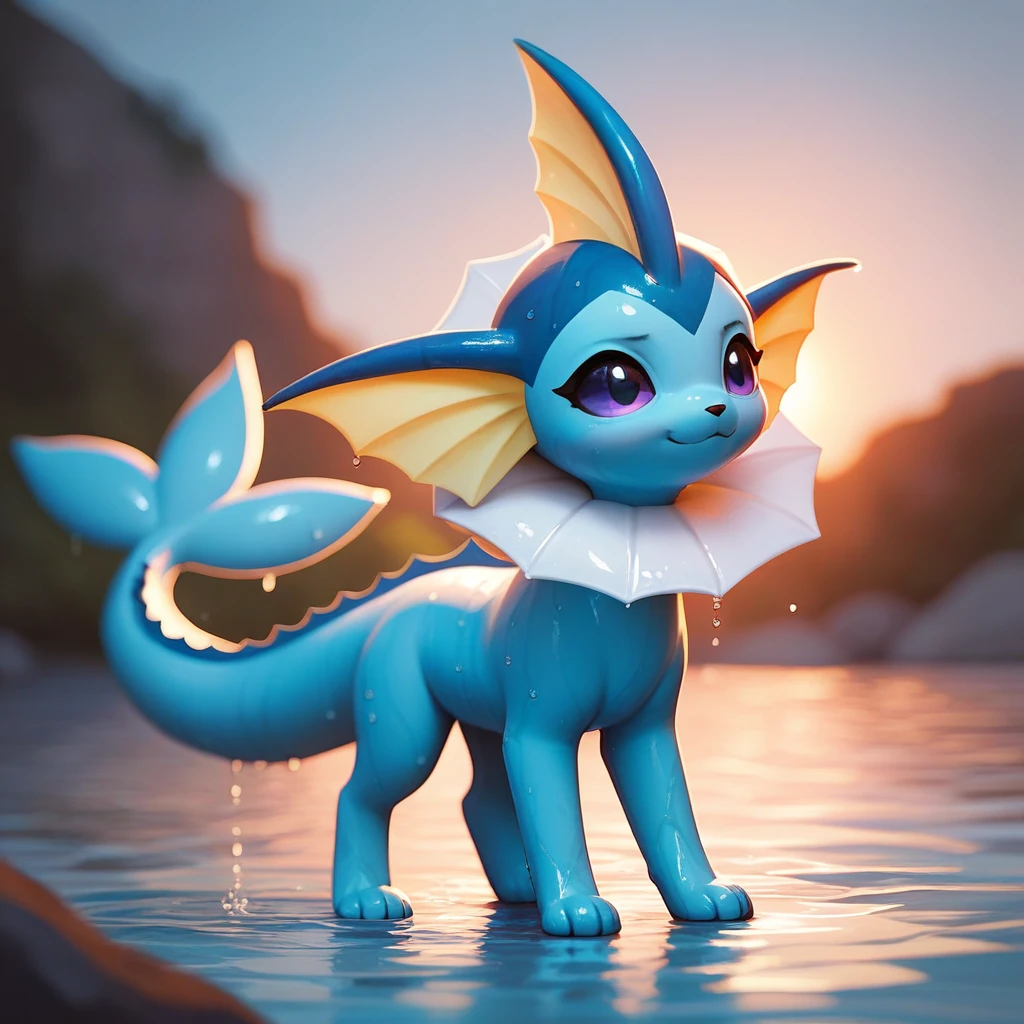 score_9, score_8_up, score_7_up, source_furry, rating_safe, realistic, photoreal, feral, a feral female vaporeon laying on her back in a shallow river, female, vaporeon, anatomically correct, blushing,