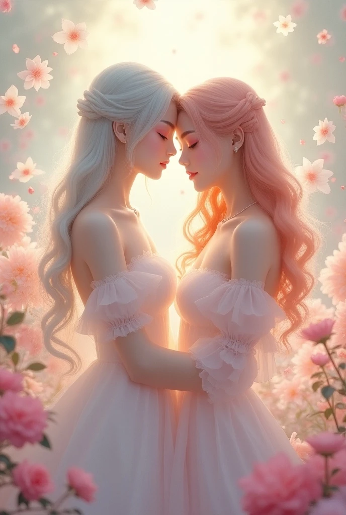 (best quality,4k,8k,highres,masterpiece:1.2),ultra-detailed,(realistic,photorealistic,photo-realistic:1.37),anime,girls kissing,romantic atmosphere,vibrant colors,soft lighting,aesthetic background,tender expressions,gentle touch,detailed hair,exquisite clothing,dreamy backdrop,delicate features,subtle blush,eyelashes fluttering,sparkling eyes,loving embrace,graceful poses,fantasy theme,sakura petals swirling around,blurred foreground,ethereal aura,passionate love,hint of blush on cheeks,whispered words,hearts pounding,innocent beauty,serene environment,moonlit sky,soft breeze,sparkling stars,sparklers lighting up the scene,soft glow on their skin,snowflakes falling gently,love in the air