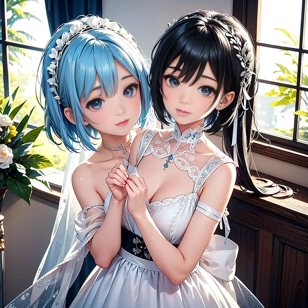 "A slender woman with short, blue hair styled in a neat bob cut, standing at 160 cm tall, weighing 45 kg, with a petite chest. Her eyes are a soft, pale blue, giving her a mysterious and ethereal aura. She is depicted wearing a traditional maid outfit with frilly white and black lace details, complete with a white headband. Her delicate features are finely detailed, and she wears a soft smile, exuding a gentle, caring presence. The scene is dreamlike, set in a surreal, ethereal environment with soft lighting. The colors are soft, blending blues, purples, and silvery tones, enhancing the fantastical atmosphere. The image is rendered in ultra-high quality, capturing every fine detail with stunning clarity."