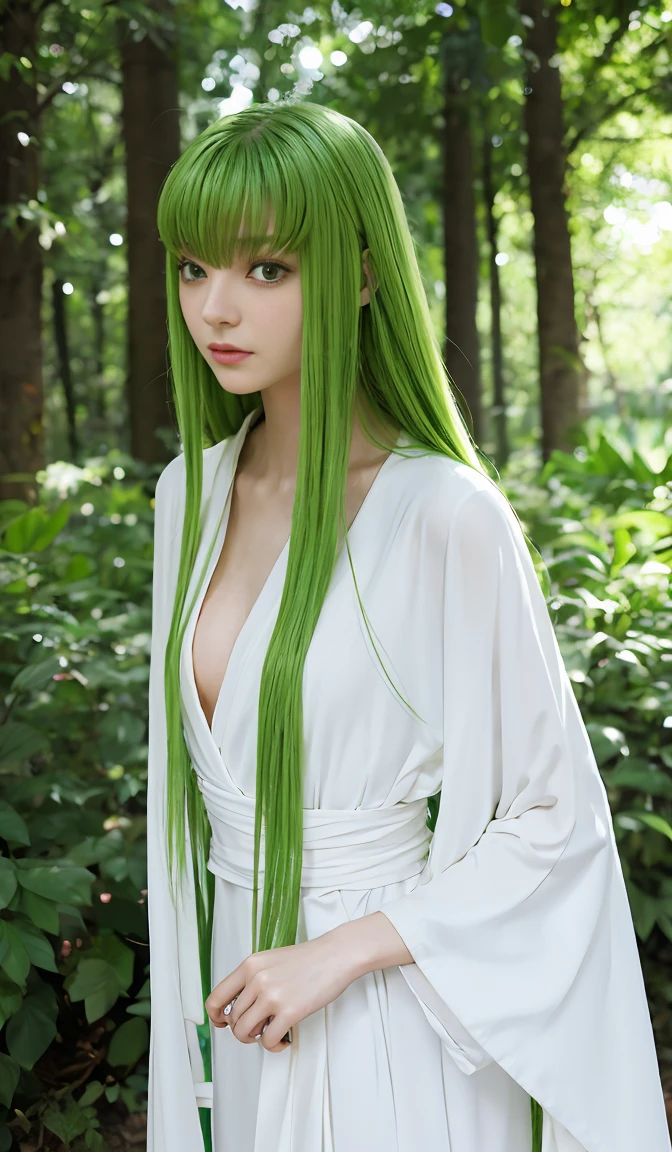  super high image quality 、Lelouch of the Rebellion、nffsw、Green Hair、Long Hair、simple white robe、 upper body