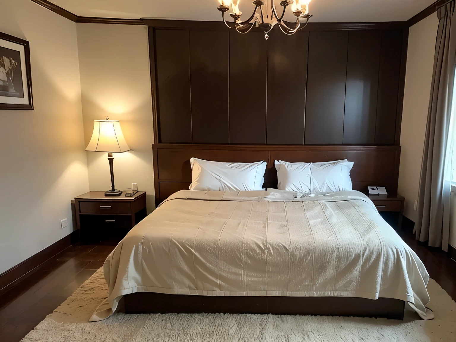 ,Masterpiece, Best quality,8K, 超高分辨率,Access to the bedroom,It's like you're in the residence of an ancient nobleman。Elegant décor and soft colours bring you ultimate comfort and warmth。The new Chinese furniture and details show the perfect combination of tradition and modernity。Soft bed,Will be immersed in a sweet sleep,Looking forward to waking up in the morning,Enjoy the warmth of the sun and the beauty of the new day。high end,posh