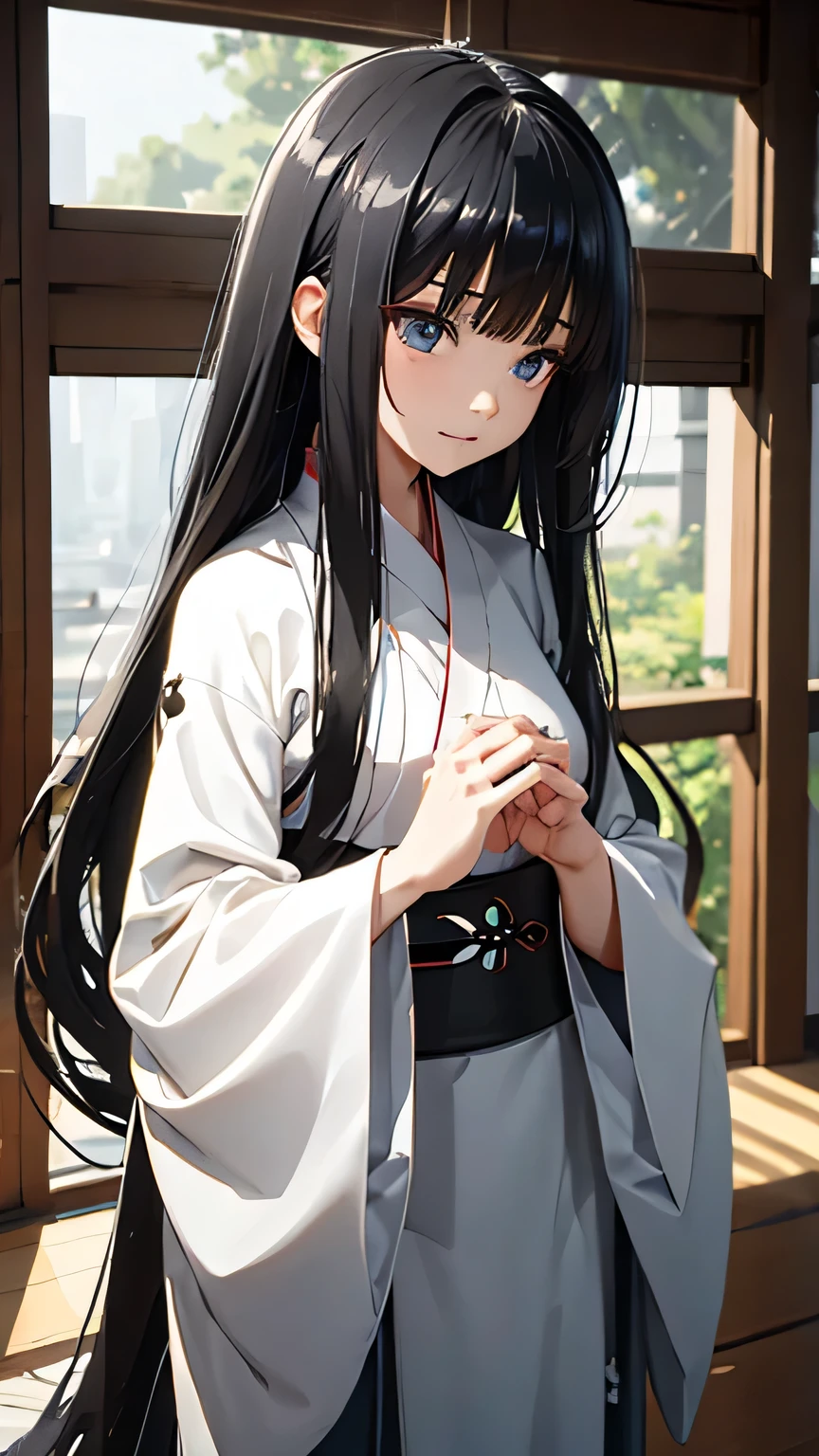 (Faithfulness: 1.4), ((Black Hanfu)), Big Sleeves, Small ring, get up, Mole under the eye, [Denim Lenses, Bokeh, perspective shortening,  Negative Space ,  chiaroscuro ,  depth of field,  ray tracing , masterpiece,  full body standing picture depicting an anatomically correct ,  textured skin,  best quality, 8k, , Accurate