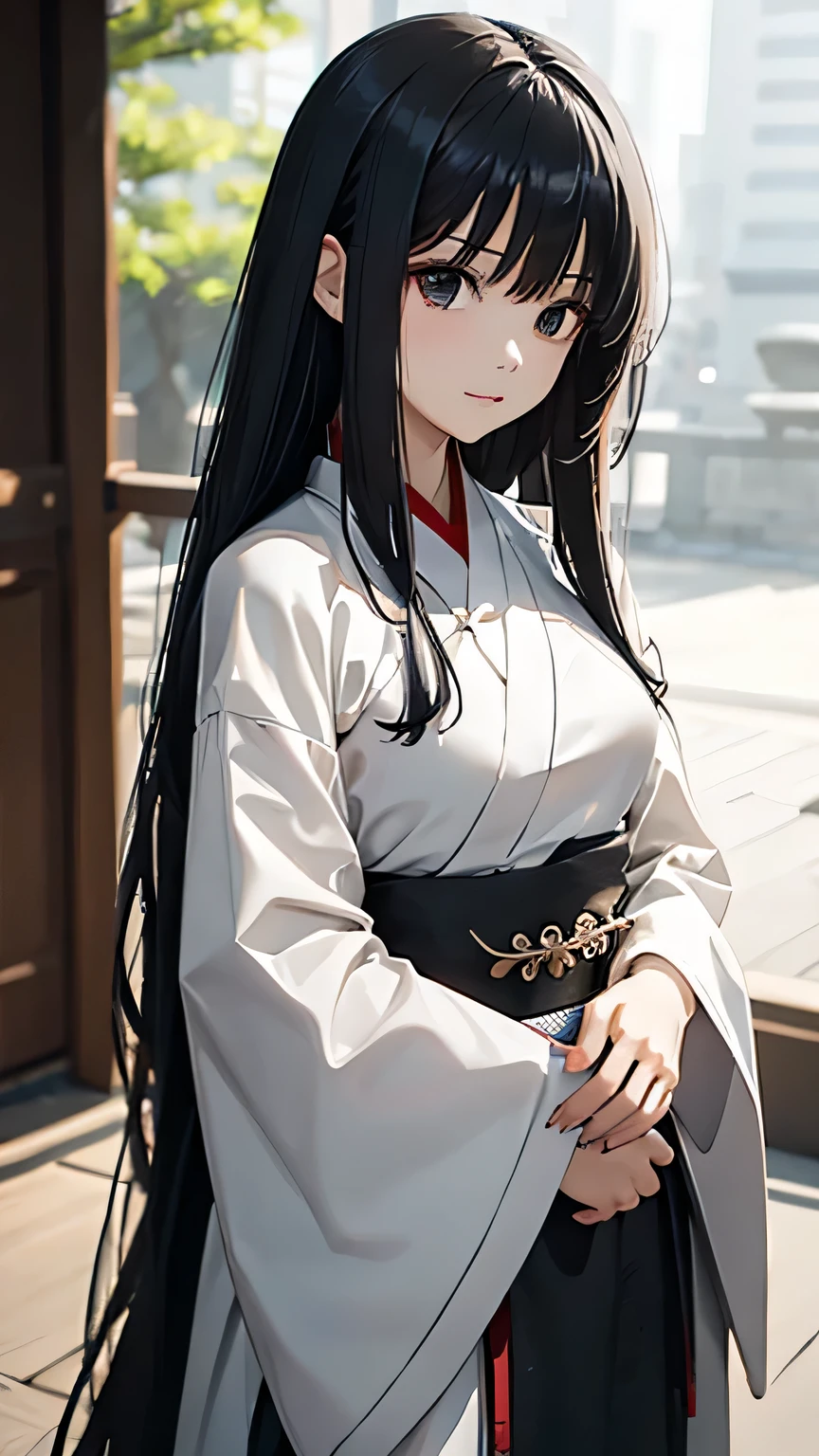 (Faithfulness: 1.4), ((Black Hanfu)), Big Sleeves, Small ring, get up, Mole under the eye, [Denim Lenses, Bokeh, perspective shortening,  Negative Space ,  chiaroscuro ,  depth of field,  ray tracing , masterpiece,  full body standing picture depicting an anatomically correct ,  textured skin,  best quality, 8k, , Accurate