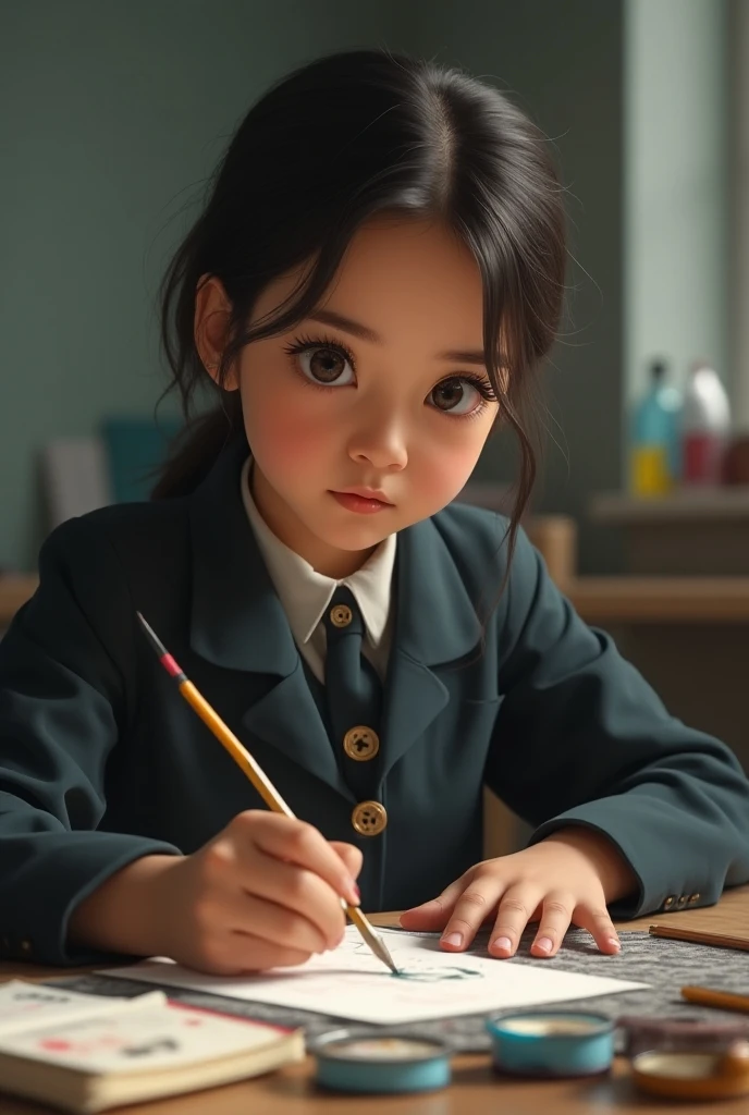 Cute baby girl with round face,saddened,CRIT,teardrop,bookbag,In the classroom