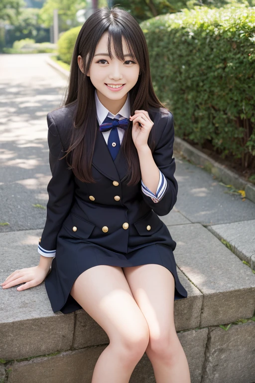 High quality masterpiece, 8k, , Japanese Girls, RAW Photos,      absurd, Winner portrait smile face, 笑face, Alone, uniform, Summer Clothes Idol&#39;face, violet, Gardenia, Delicate girl,      long black hair     , Dark Eyes, Upper body digital SLR,         Observe the Audience, Frank, Sophisticated, Like々Shii, Thin arms,          professional lighting     ,        film grain     ,  chromatic ablation, (Details of the eye and face: 1.0), (Bokeh button:1.1)