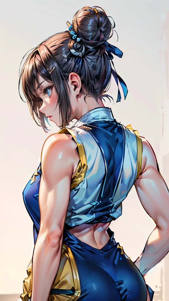 (masterpiece), woman, short hair, ponytail (Highest quality), Super Resolution, Very detailed, Perfect lighting, Athletic build, Strong and muscular, Large and firm breasts, Black sweatshirt, Wearing a black top, Black leggings, Face happiness, womanに焦点を当てる, Preparing for battle, blue eyes, smile, Yellow sneakers, Times Square at night, Preparing for battle完了, moon, Roundhouse kick